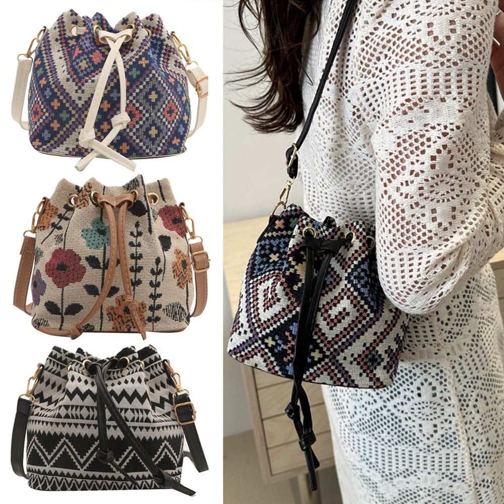 Bucket Bag Suede - Fashion Linen Fabric Bucket Bag Floral