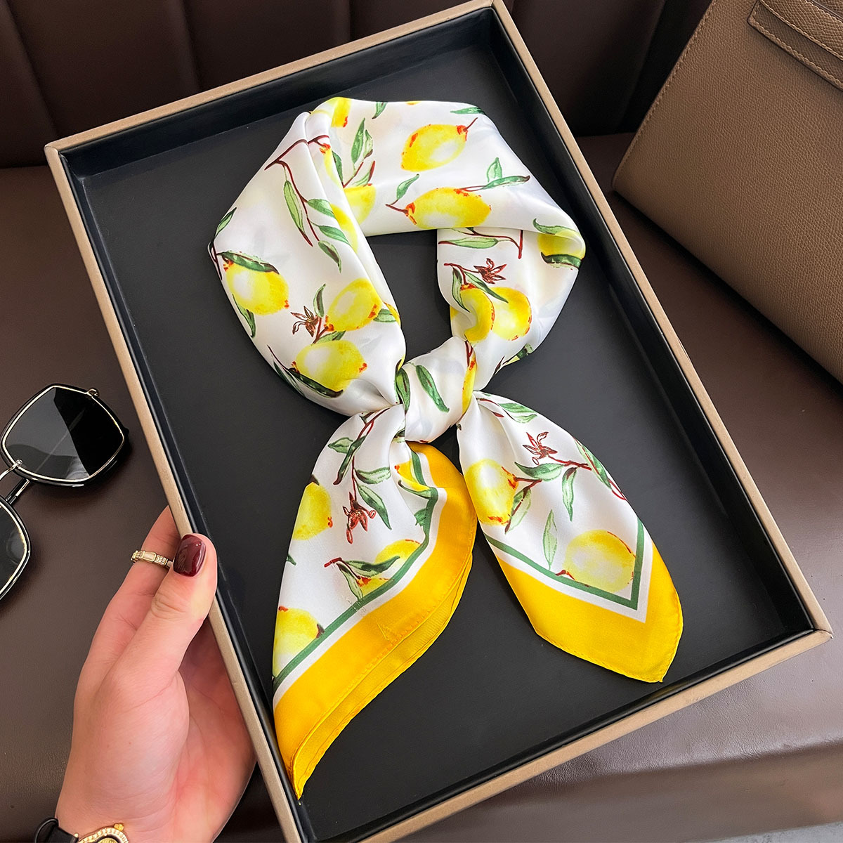 Luxury Bags Yellow - Luxury Yellow Lemon Print Square Silk