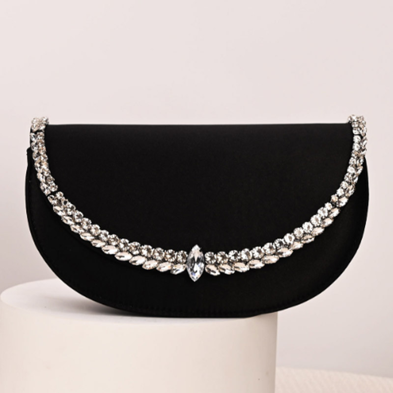Half Moon Bag Suede - Luxury Sparkling Diamond Asymmetrical Evening Bag