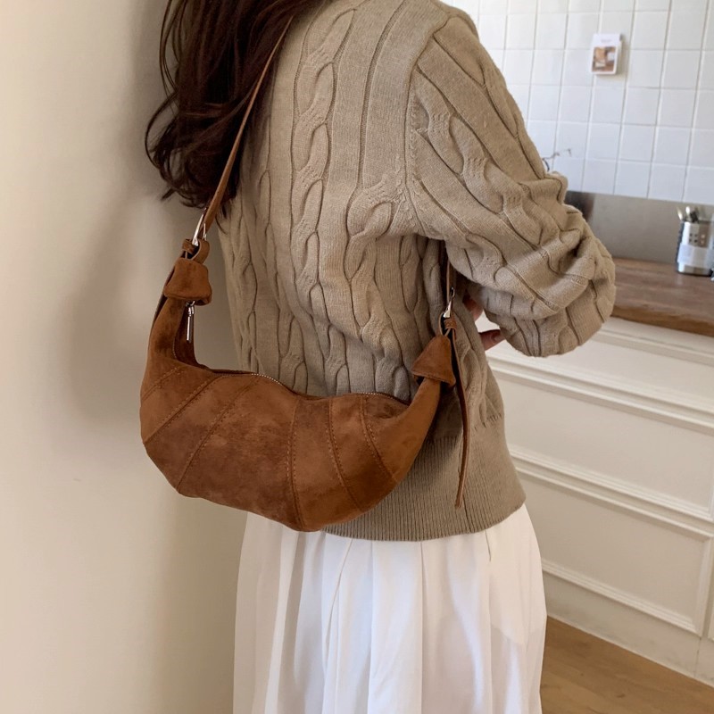 Half Moon Bag Suede - JIAERDI Retro Solid Color Suede Crossbody