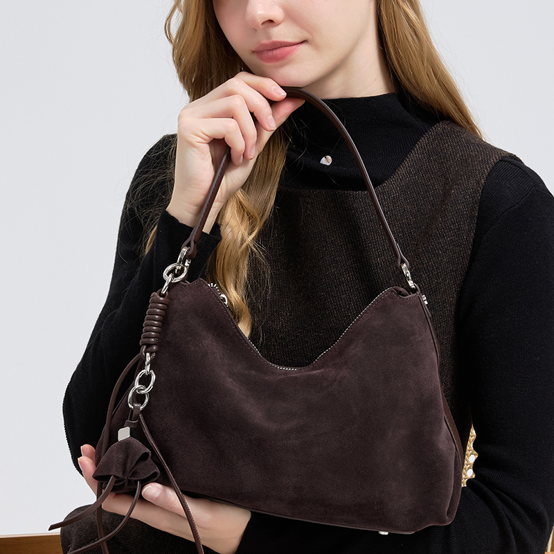 Half Moon Bag Suede - Retro Frosted Genuine Leather Handbag 2025