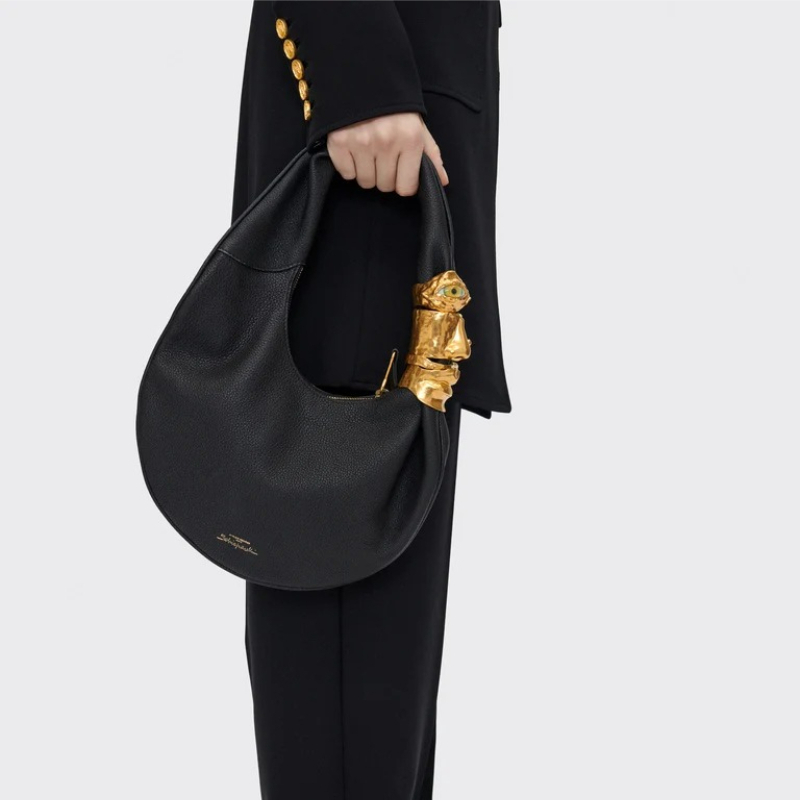 Half Moon Bag Suede - Designer Luxury Soufflé Bag Women Black