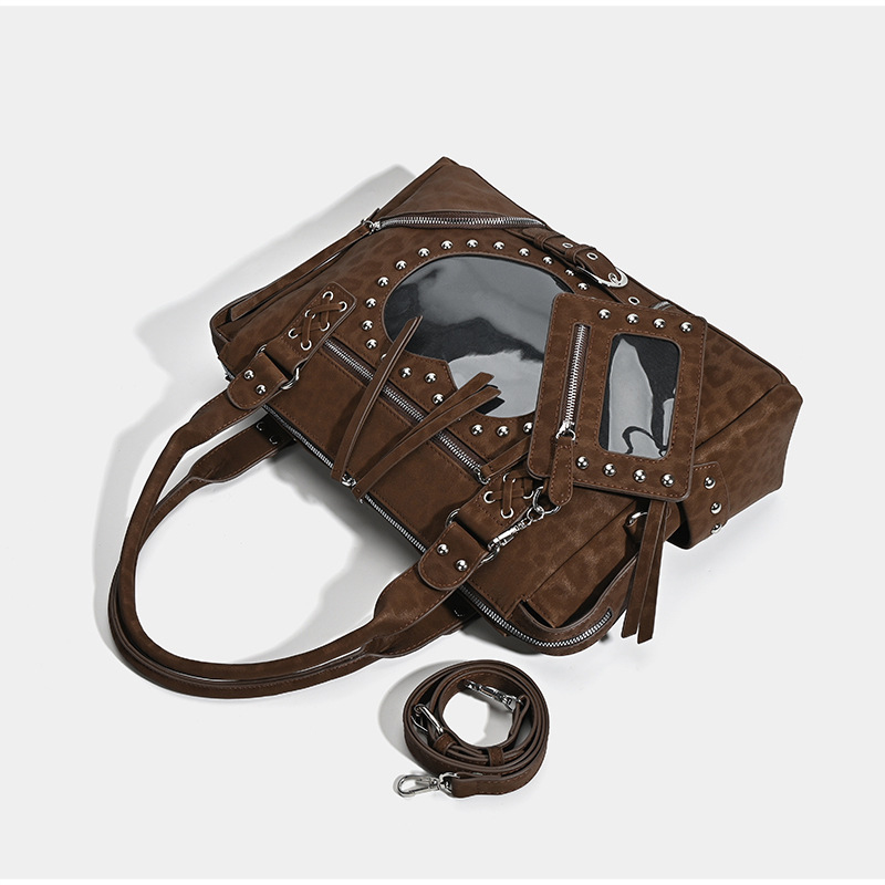 Punk Leopard Print Rivet Motor - Bucket Bag Suede 评论和价格