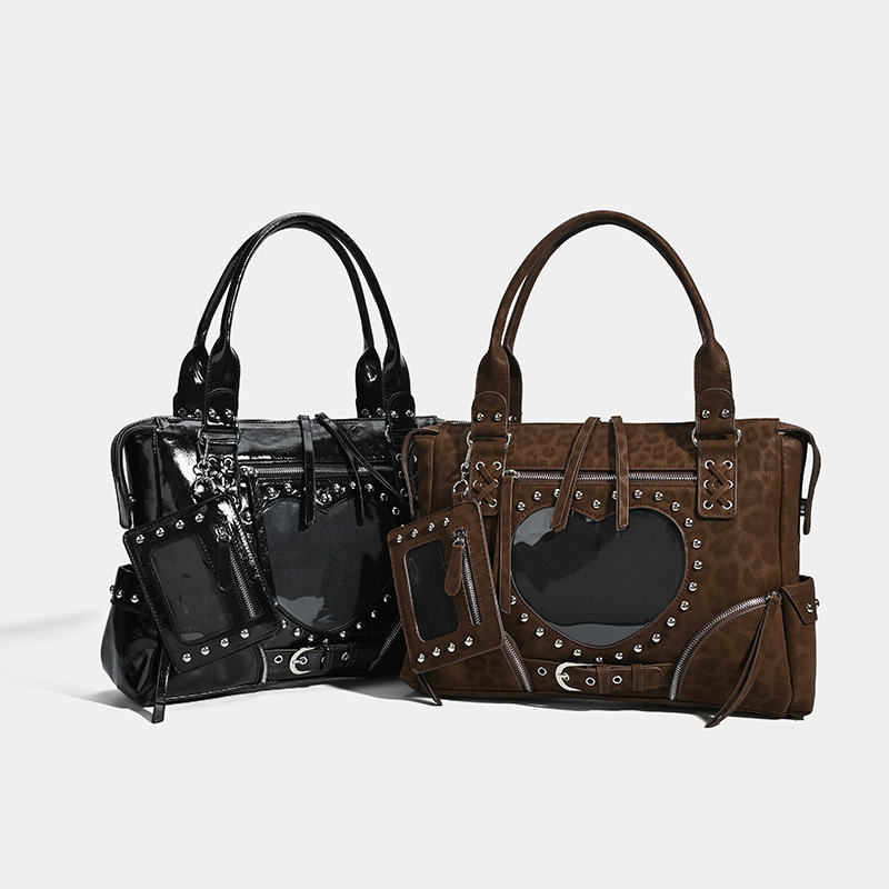 Punk Leopard Print Rivet Motor - Bucket Bag Suede 评论和价格