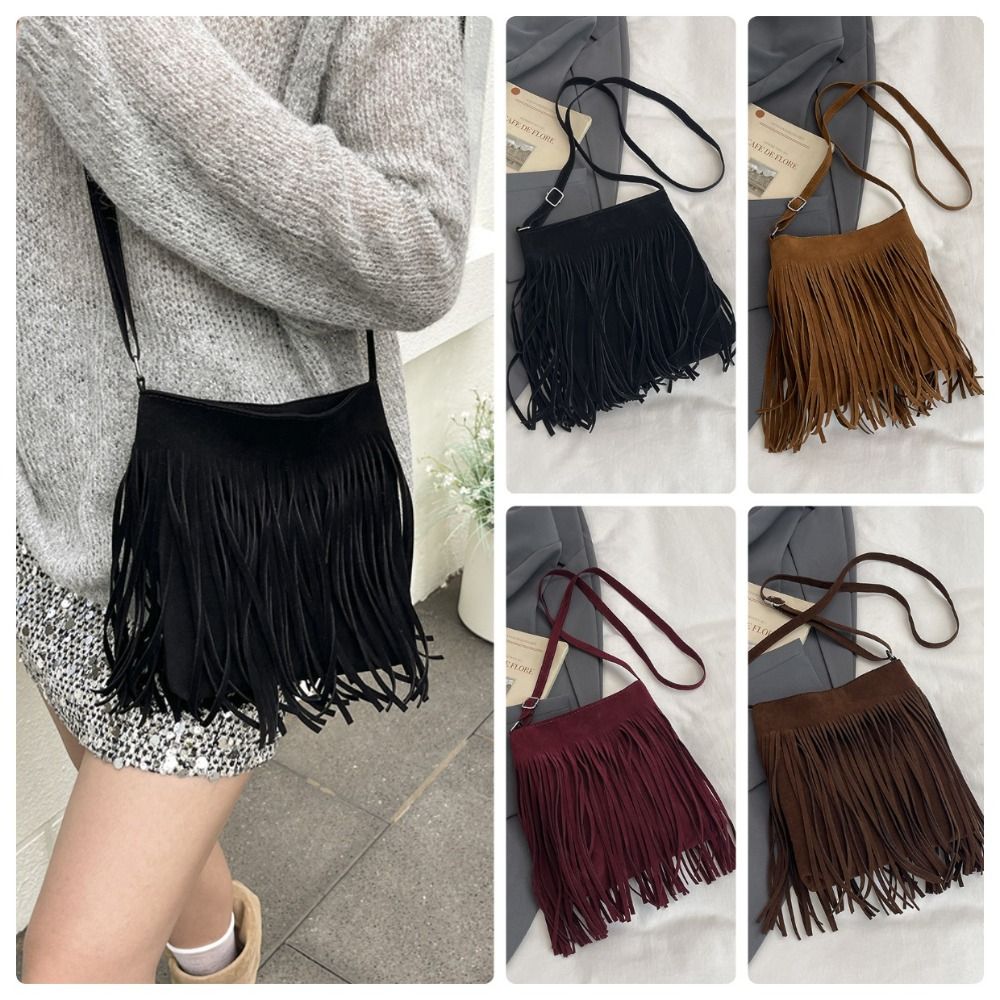 Fashion Suede Fringe Crossbody - Bucket Bag Suede 评论和价格