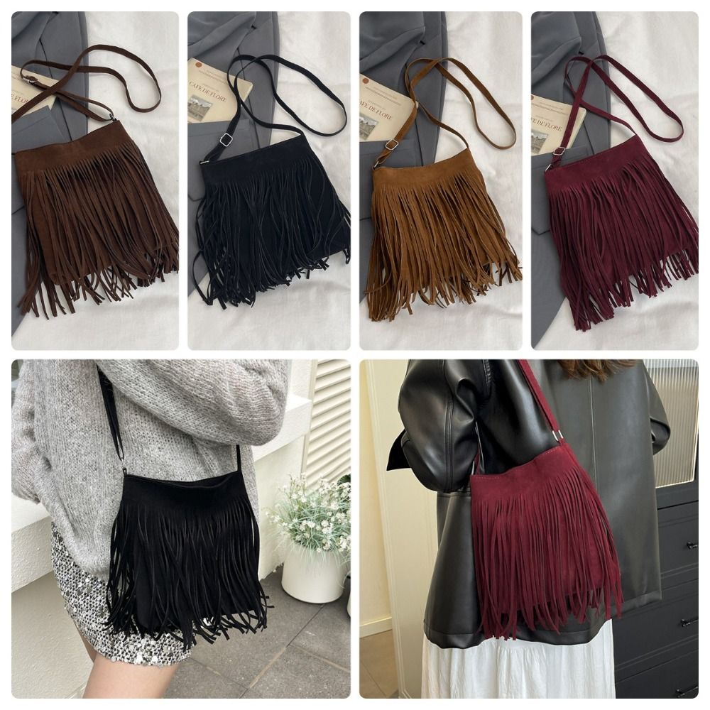 Fashion Suede Fringe Crossbody - Bucket Bag Suede 评论和价格