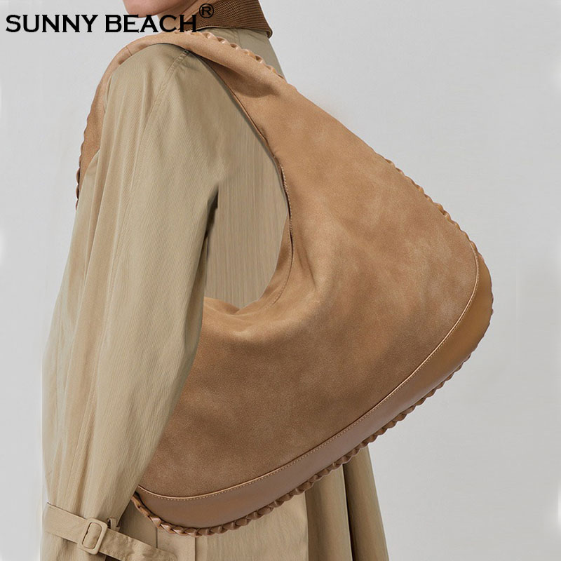 Fashion Large Capacity Shoulde - Half Moon Bag Suede 评论和价格