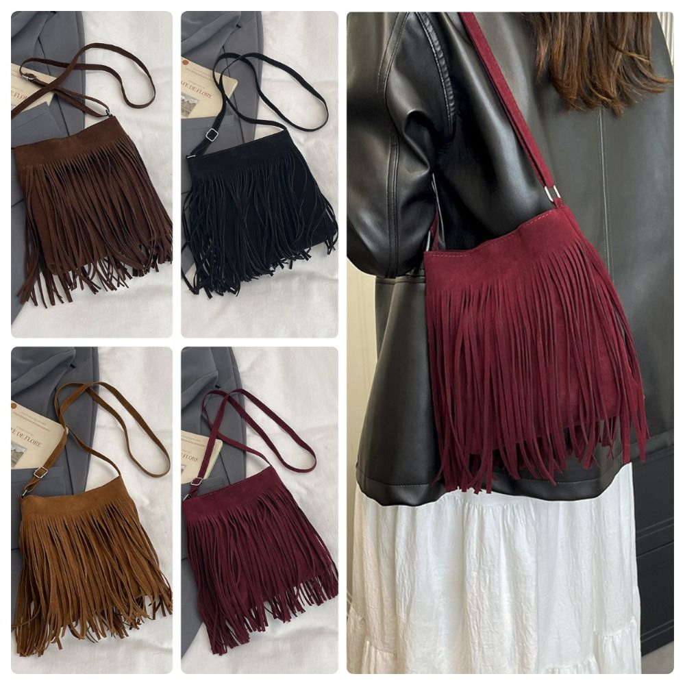 Fashion Suede Fringe Crossbody - Bucket Bag Suede 评论和价格