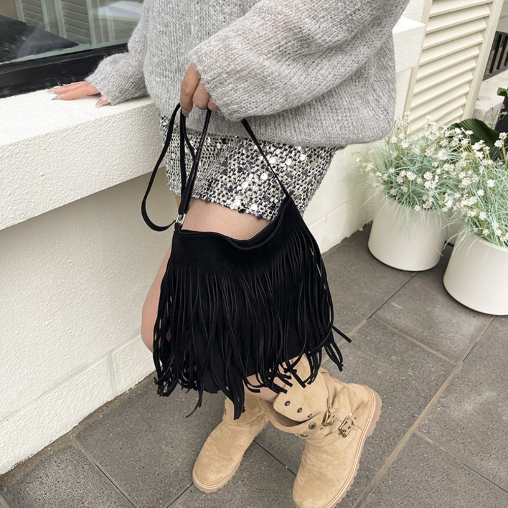 Fashion Suede Fringe Crossbody - Bucket Bag Suede 评论和价格