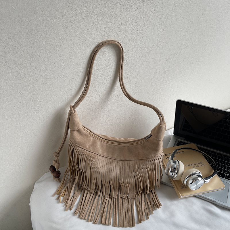 Fashion Retro Suede Tassel One - Half Moon Bag Suede 评论和价格