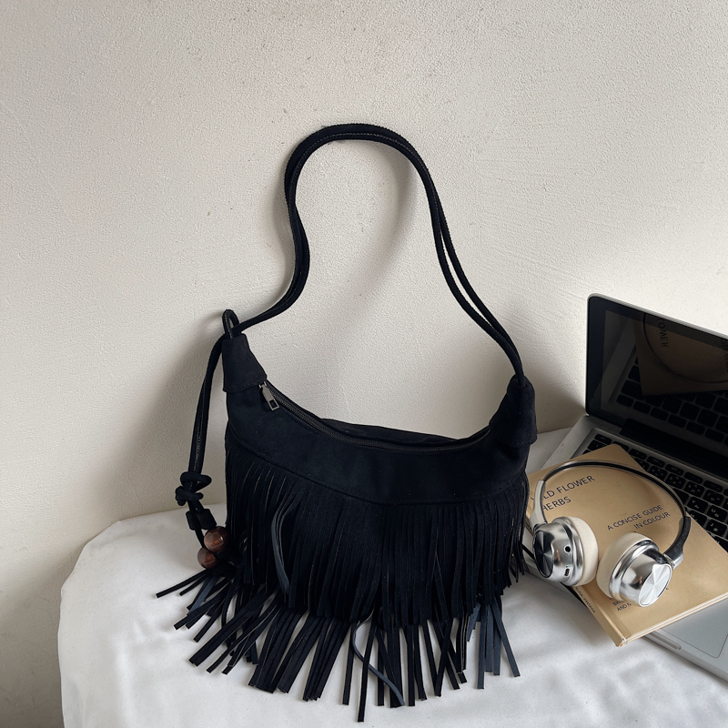 Fashion Retro Suede Tassel One - Half Moon Bag Suede 评论和价格