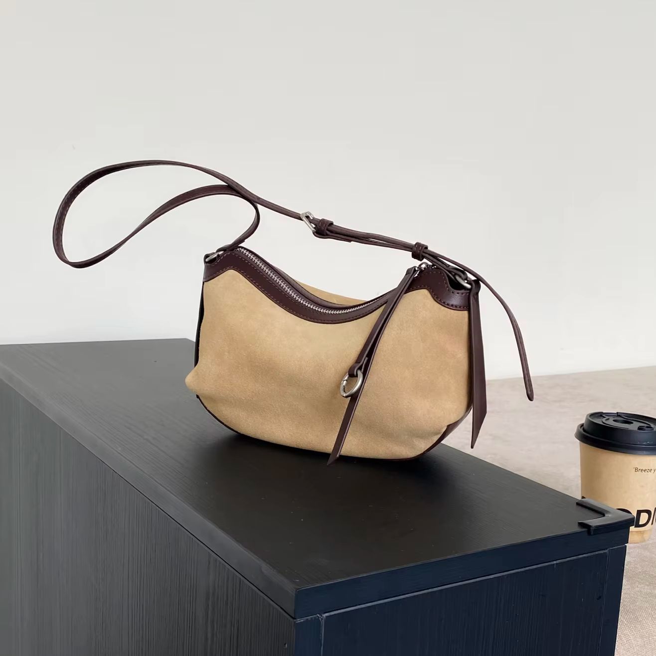Matte Suede Genuine Leather Ho - Half Moon Bag Suede 评论和价格