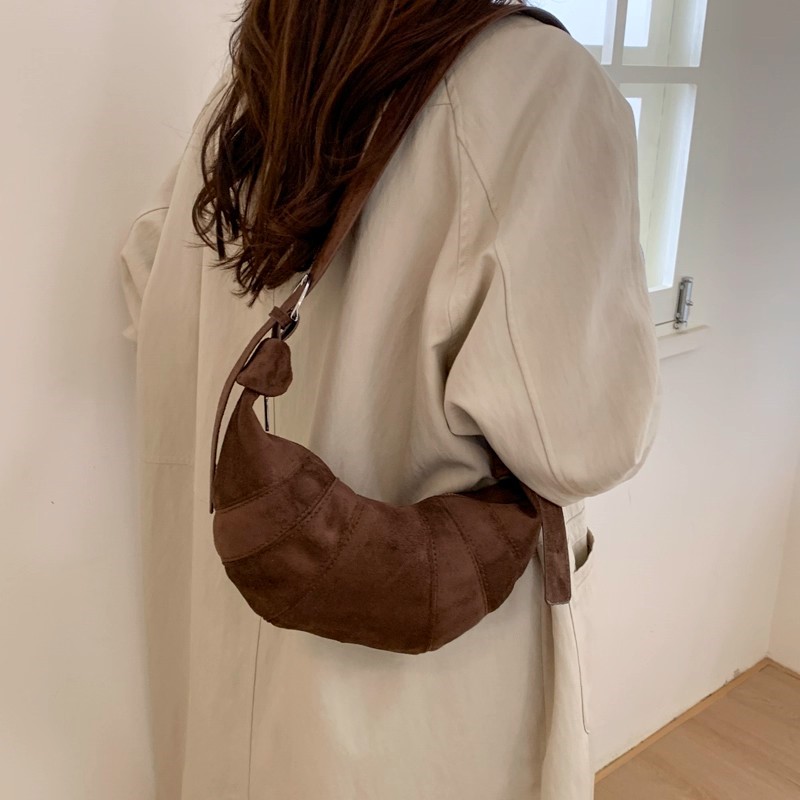 JIAERDI Retro Solid Color Sued - Half Moon Bag Suede 评论和价格
