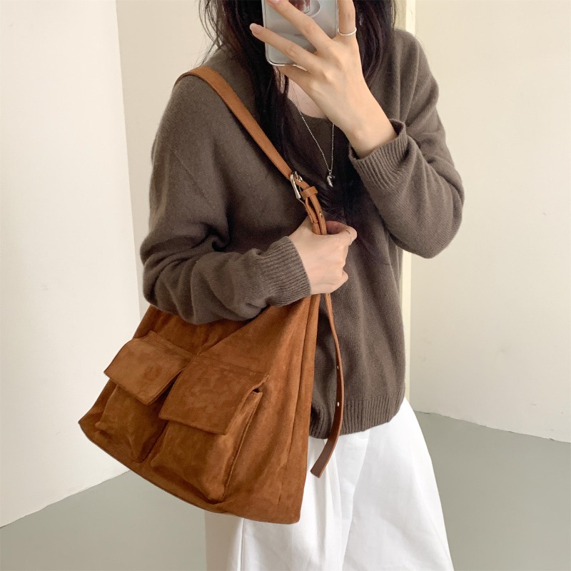 New Frosted Faux Suede Tote Ba - Bucket Bag Suede 评论和价格