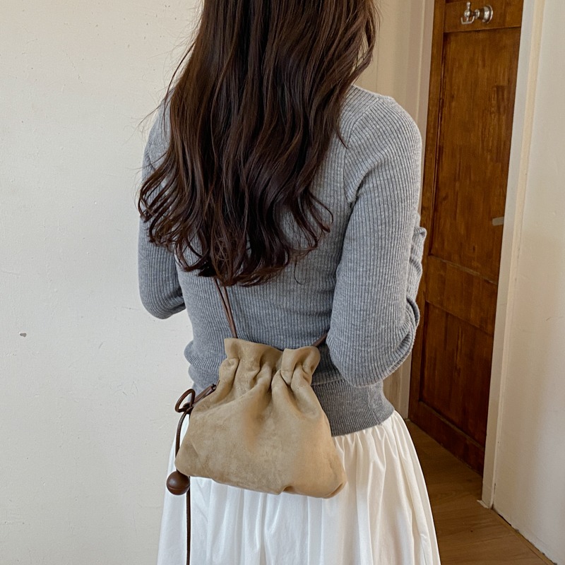 Y2K Retro Mini Drawstring Buck - Bucket Bag Suede 评论和价格