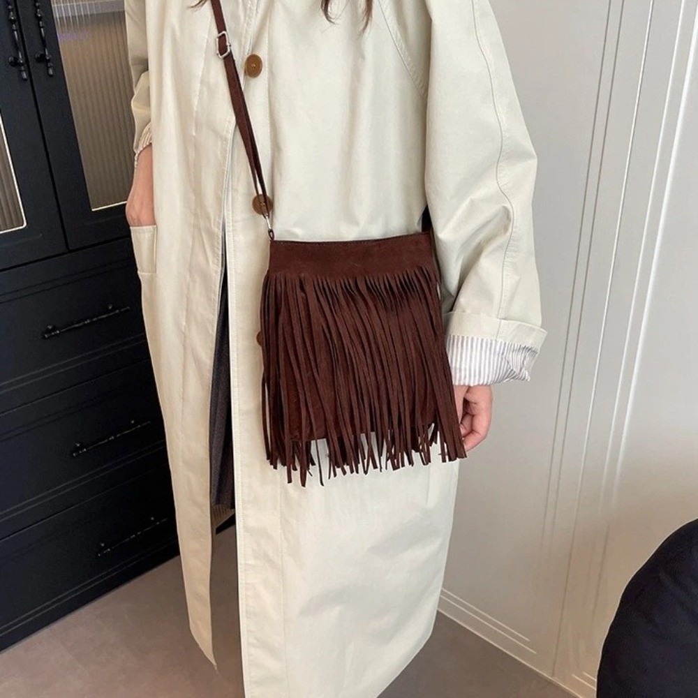 Fashion Suede Fringe Crossbody - Bucket Bag Suede 评论和价格