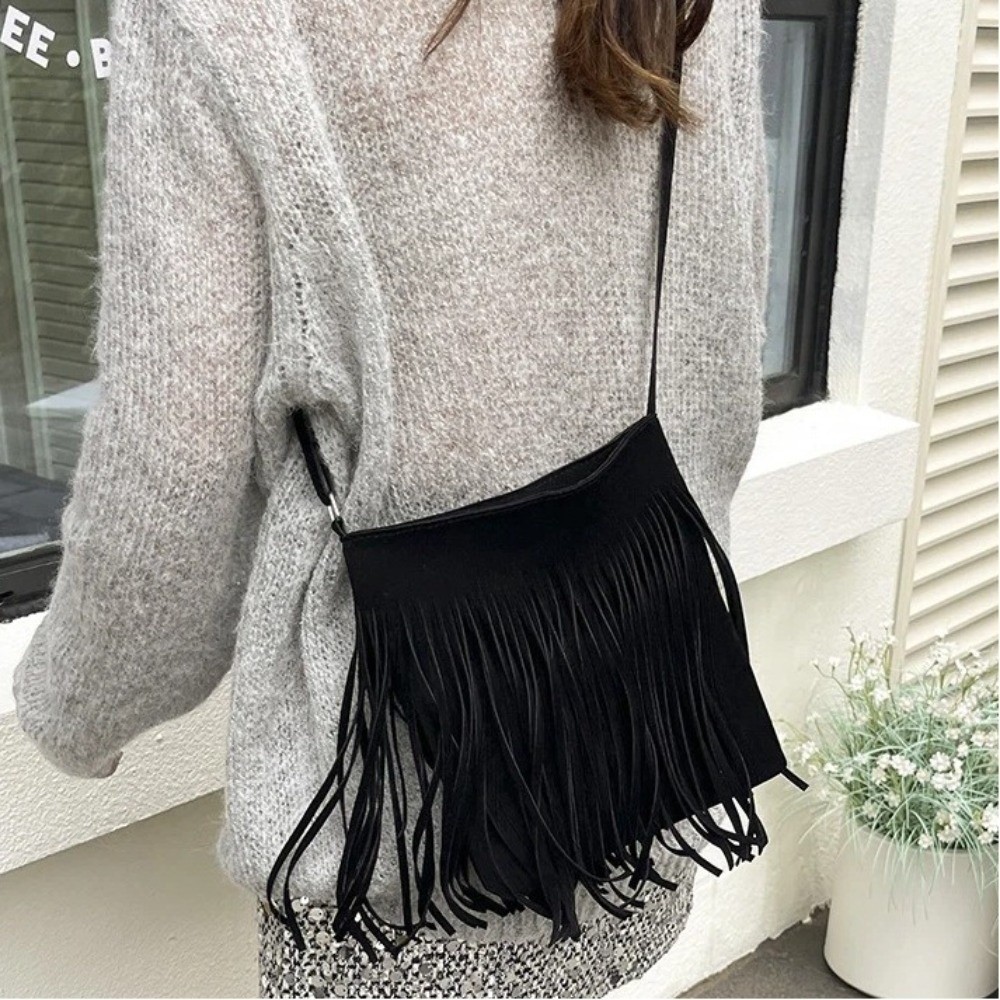 Vintage Suede Fringe Crossbody - Bucket Bag Suede 评论和价格