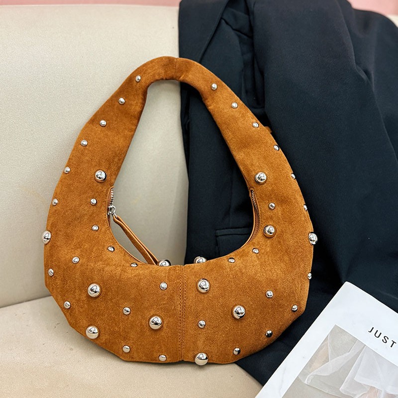 Vintage Rivet Faux Suede Halfm - Half Moon Bag Suede 评论和价格