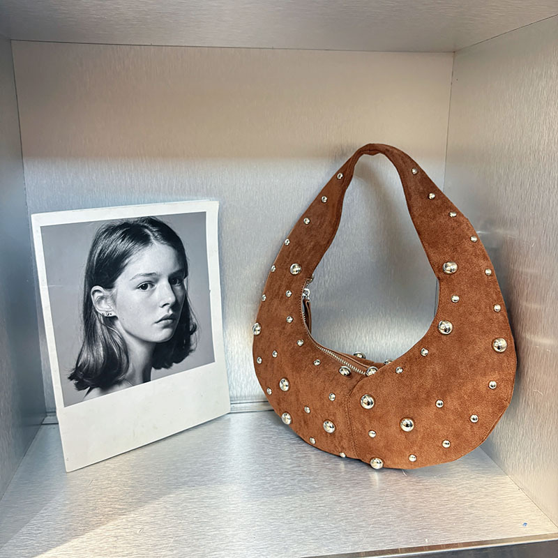 Vintage Rivet Faux Suede Halfm - Half Moon Bag Suede 评论和价格